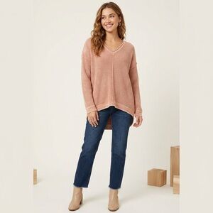 Altar'd State Dusty Rose Ribbed V-Neck Sweater - High-Low Hem - Size Medium